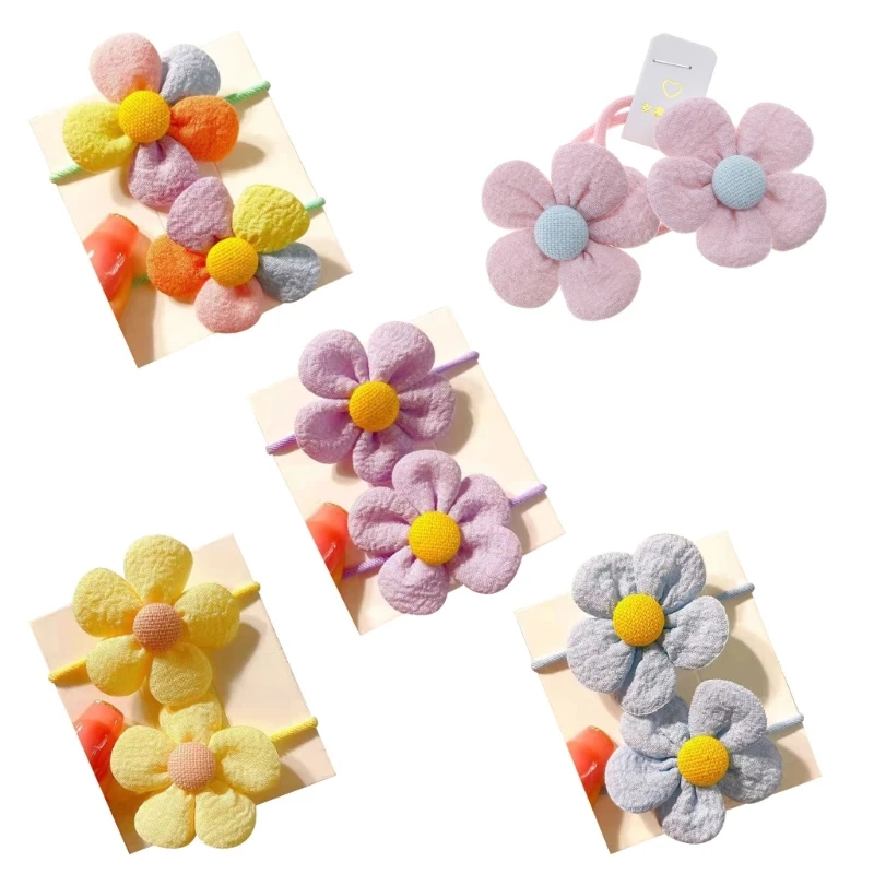 Flower Hairband Set 2PCS Students Girl Princess Hair Bands Toddler Elastic Hair Band Ponytail Hair Ties Hair Accessories