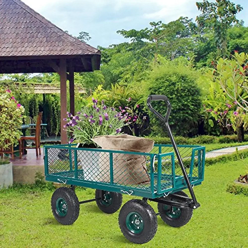 Carrello da giardino a quattro ruote per impieghi gravosi, capacità di carico di 560 libbre, carrello pieghevole per il trasporto della spiaggia