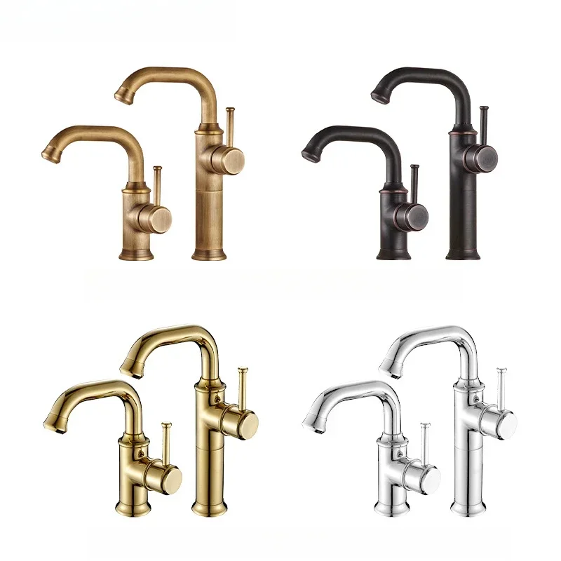 

Bathroom All-copper Antique Basin Faucet Household Single-hole Washbasin Bathroom Cabinet Basin Splash-proof Faucet