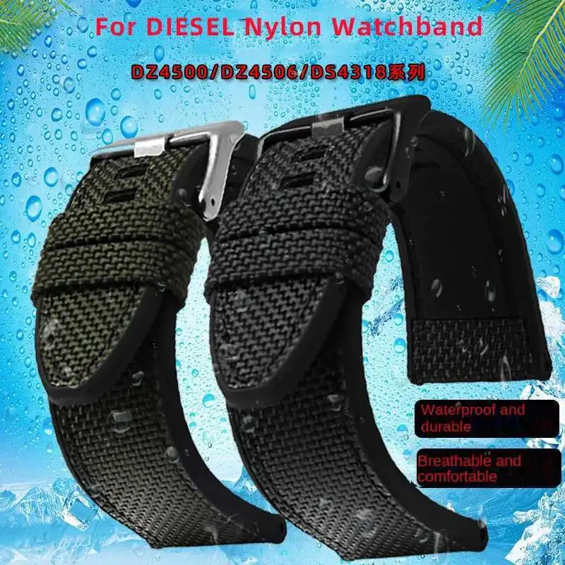 Nylon Watchband For DIESEL Dz4500 Dz4506 DZ7420 DZ4318 Canvas Silicone Watch Strap Men's Officer Series 24 26 28Mm Accessories