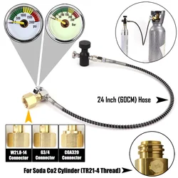 Soda Co2 Cylinder Tank (TR21-4 Thread Type) Refill Adaptor With Hose Gauge Kit Fit SodaStream Blue Cylinder W21.8-14 G3/4 CGA320