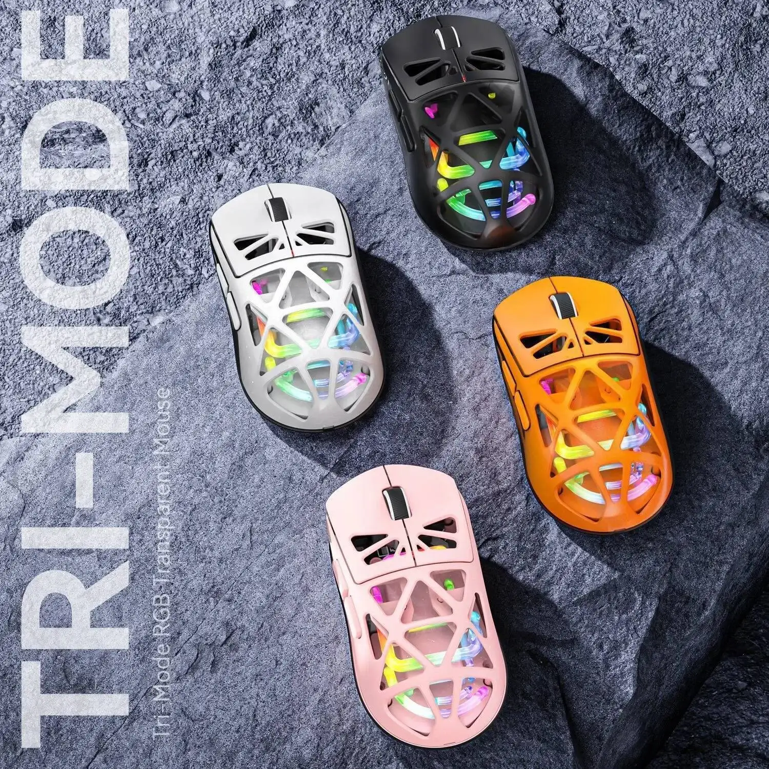

Lightweight Hollow RGB Glowing Optical Ergonomic Mouse Tri Mode Bluetooth Wired Wireless 2.4G Rechargeable Gaming Esports Mice