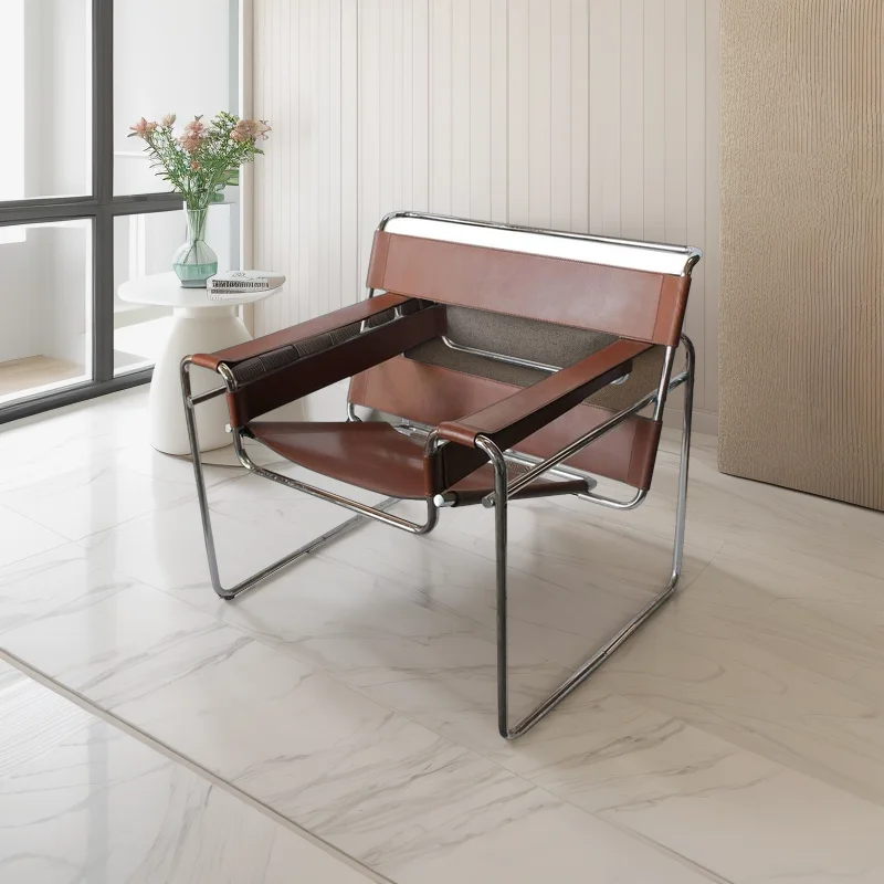 Bauhaus Designed Armchairs Heavy-Duty Seamless Tubular Steel Frame Velvet Suspended Seats Fashionable Linear Seating Living