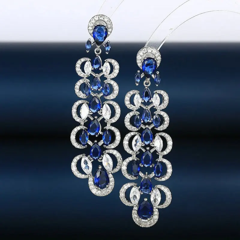 1pair Fully-Jewelled Flower Drop Earring Long Dangle Earring for Woman Party Wedding Banquet  Accessory 3 Color