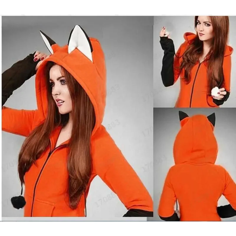 

Animal Fox Ear Cosplay Costumes Hoodie Coat Warm Orange Sweatshirt Unisex Hoodies