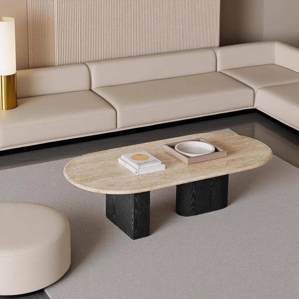 

Retro wabi sandy wind natural stone marble cave stone coffee table living room simple luxury stone household small apartment cof
