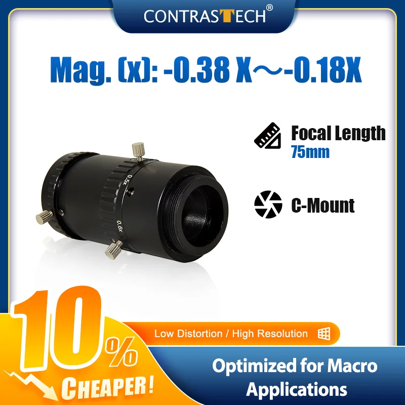 عدسة ماكرو دقيقة 1.1 بوصة 12 ميجابكسل F2.8 16 مم 25 مم Moritex Optics C-mount FA للفحص الآلي Contrastech