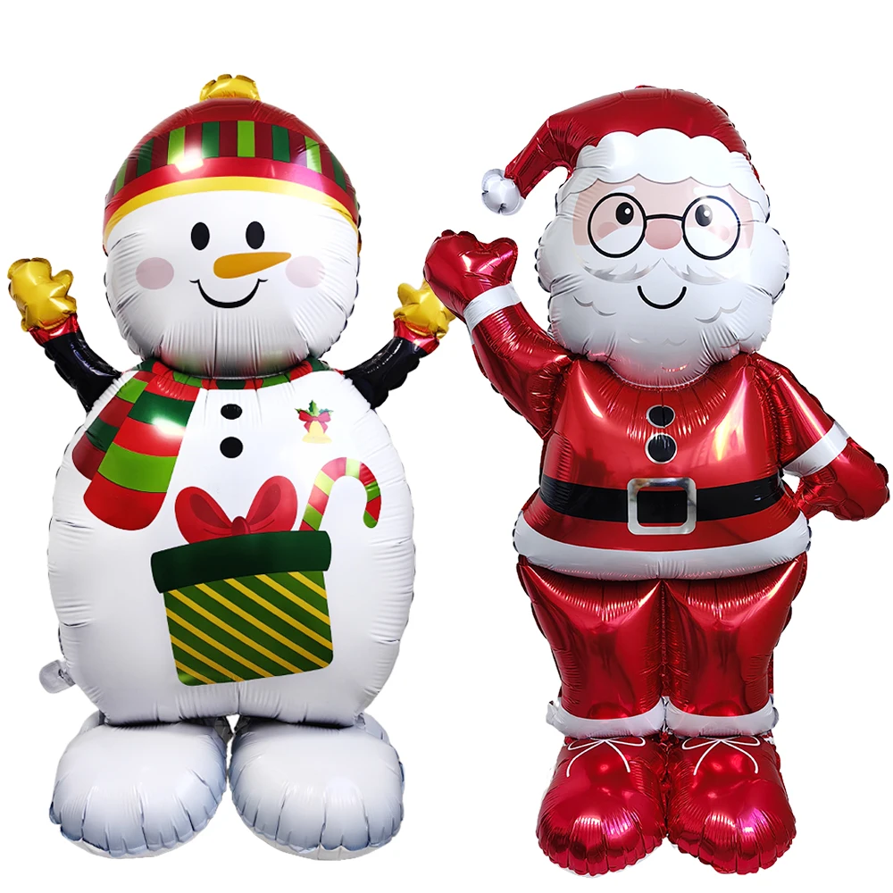 Large Christmas Standing Santa Claus Foil Balloon Inflatable Snowman Christmas Eve New Year Party Decoration Supplies Kids Gifts