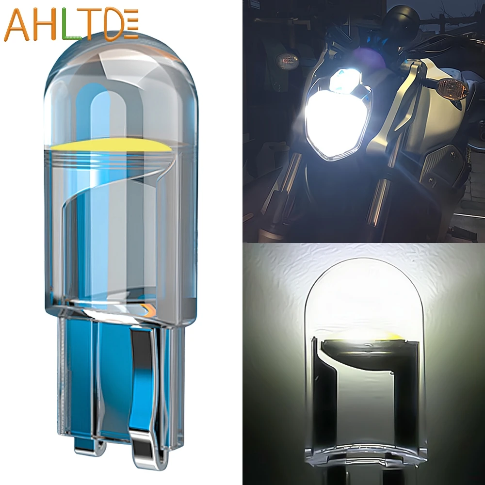 1X T10 W5W 194 Glass Housing Cob LED 12V Car Bulb Blue Wedge License Plate Lamp Dome Light Signal Lights Reading Lamps Universal