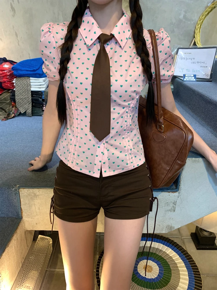 

Женская летняя приталенная блузка Fheer Heareat Signal с короткими рукавами-фонариками, с завышенной талией и цветочным принтом