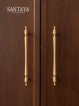 Úchytky kuchyňských skříněk Santaya z masivní kartáčované mosazi do ložnice a kuchyně, zlaté, pro zásuvky, úchytky na šatní skříň a komody 10 nejlepší prodej úchytky a knoflíky zásuvek v kartáčované zlaté barvě - №1