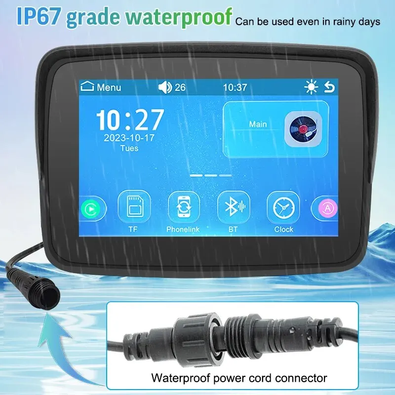 5 Polegada portátil motocicleta display hd ipx7 à prova dwaterproof água duplo canal bluetooth gps sem fio apple carplay android auto motocarplay