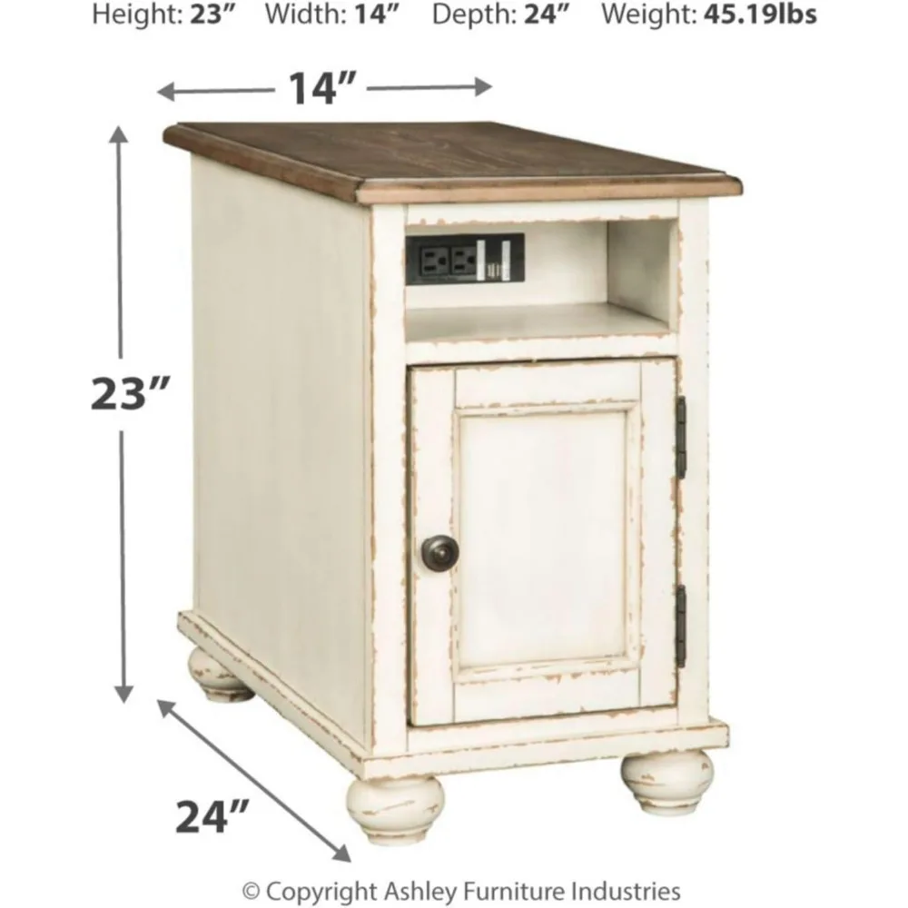 Realyn French Country Chair Side End Table with Outlets & USB Ports, Cream