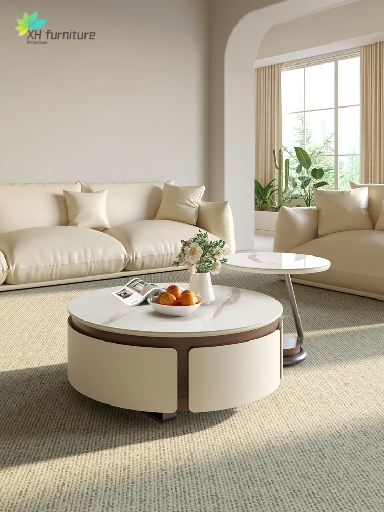 New fashionable light luxury rock plate coffee table, simple modern solid wood coffee table combination in the living room