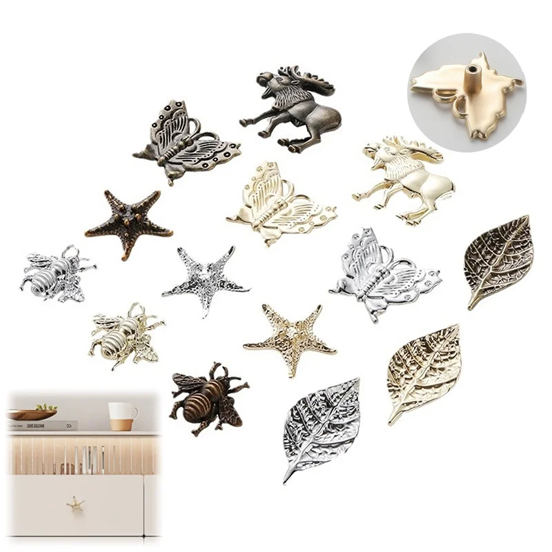 Vintage Insect Shape Zinc Alloy Furniture Handle Nature Elements Knobs Butterfly Bee Leaf Shape Zinc Alloy Door Hardware