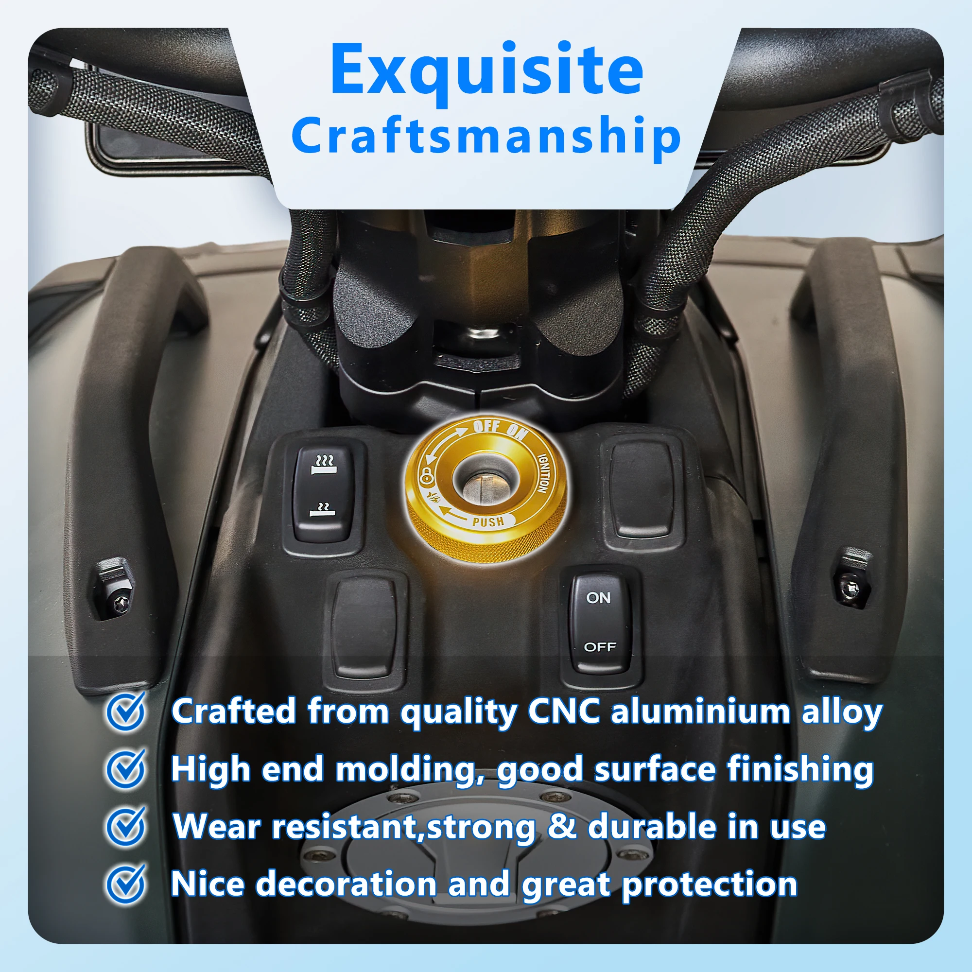 Gold CNC machined Black Aluminum Ignition Key Switch Cover for Can-Am Canyon Redrock/XT (2025-2026) - Protective Start Lock Cap