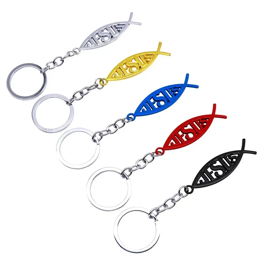 Metal Jesus Fish Logo Car Keychain for Honda Jeep Ford Hyundai Toyota Lexus Mazda Nissan Citroen Auto Key Holder Keyring - view 3