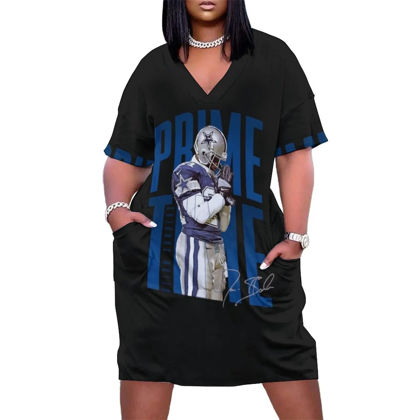

deion sanders Loose Pocket Dress clothes for woman Dresses gala womens dress