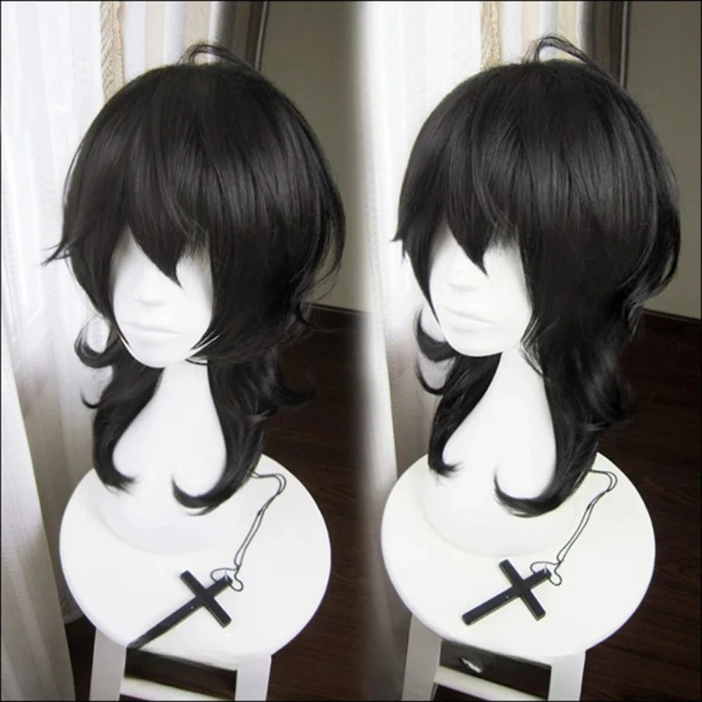 Peluca de cosplay de pelo corto negro de Rei Sakuma de “Ensemble Stars”, peluca sintética resistente al calor para fiesta de Halloween, peluca de cosplay
