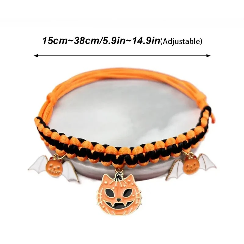 Halloween pet colla Pet Collar Breakaway hand-woven dog cat pendant small dog collar Halloween Funny Pumpkin ghost Decoration