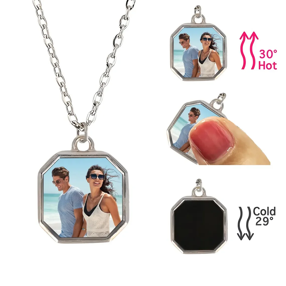 Personalized Heat-Activated Magic Necklace with Hidden Picture Custom Heat Color Changing Photo Pendant Chrismas Gift For Family