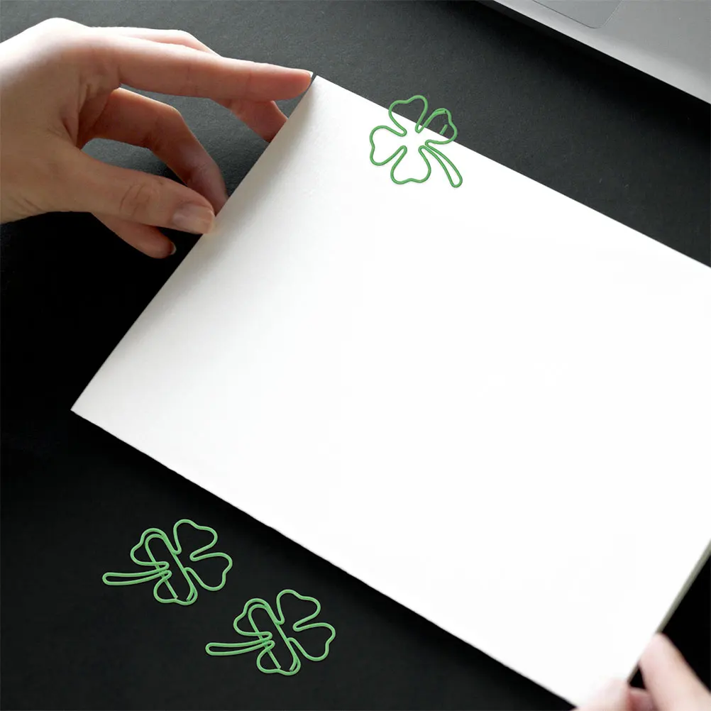 

30Pcs Four Leaf Clover Paper Clip Cute INS Green Four-leaf Clover Paperclips Girl Scrapbook Decor Office Document Binding Supply