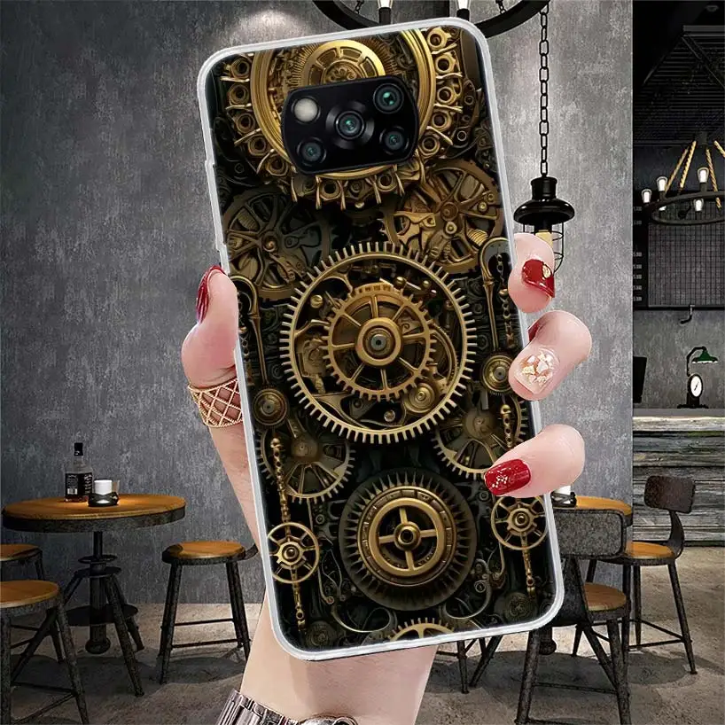 Steampunk Gear Mechanical Phone Case For Xiaomi Poco X5 X6 X7 X3 X4 Nfc F6 F5 Pro F4 F3 M5S M5 M4 M3 X7Pro X6Pro Cover Coque She