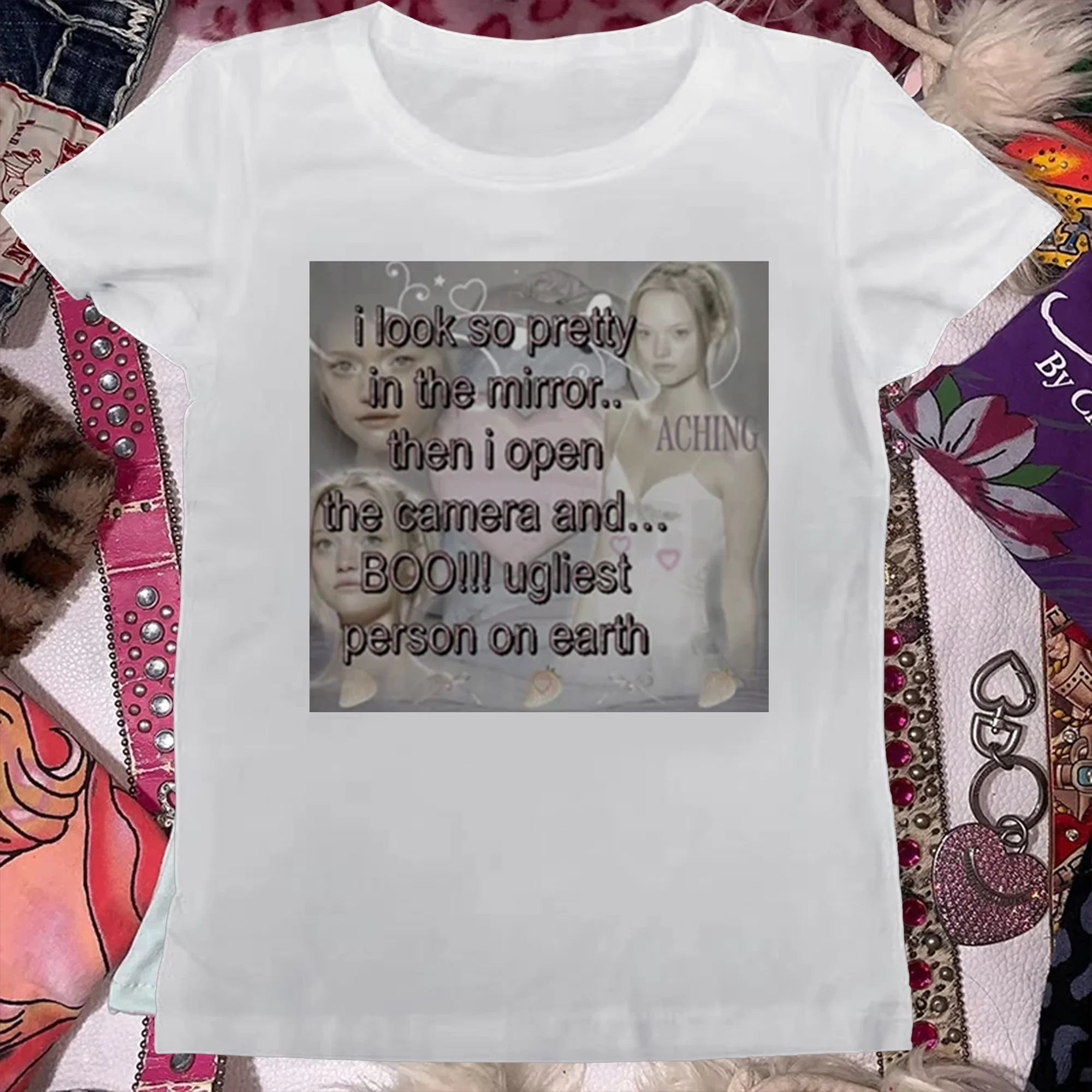 Harajuku Streetwear Millennial Style T-shirts Anime Women Girl Short Short Sleeve Cute Tees Fashion Casual Y2k  Vintage Slim Top