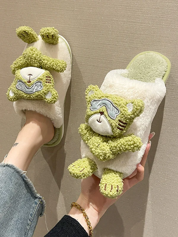 Cartoon Cotton Slippers For Women In Autumn And Winter Home Furnishings For Couples Men In Warm Rooms Cute Internet Red Plush