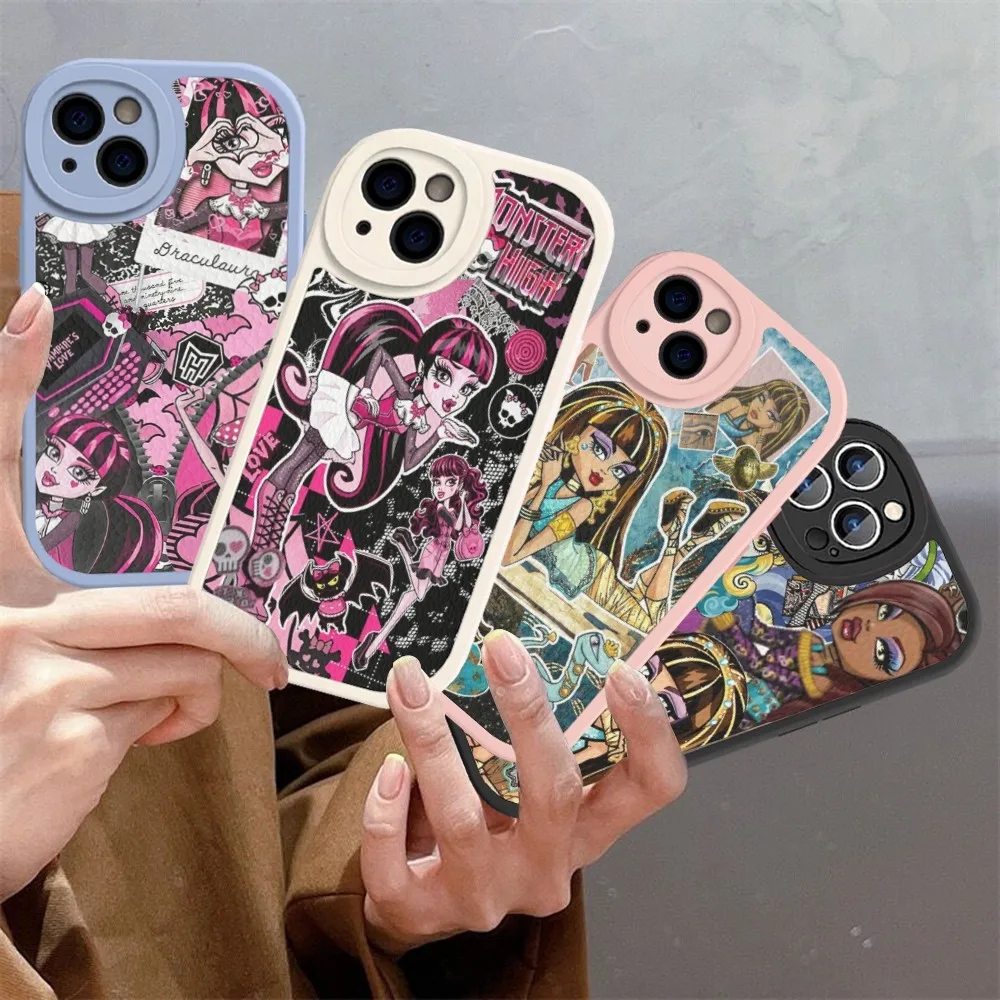 M-MonsterS Cartoon H-HighS Phone Case Hard Leather For iPhone 15 14 13 12 Mini 11 14 Pro Max Xs X Xr Plus Fundas