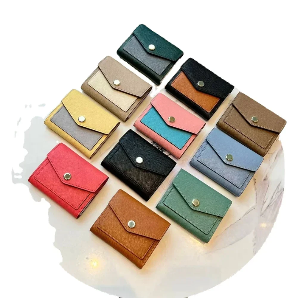 

Korean Fashion Contrast Color Lady Card Holder Real Genuine Cow Leather Coin Purses Luxury Small Wallet Womens Short Wallet