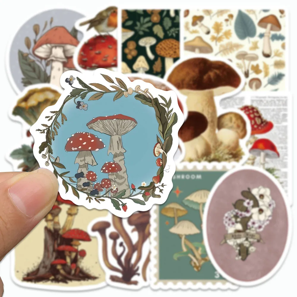 50PCS Vintage Mushroom Stickers Retro Style DIY Decals For Phone Case Fridge Laptop Hand Account Books Cartoon Graffiti Stickers