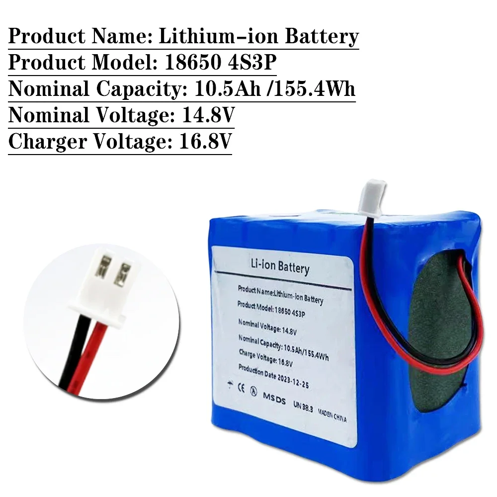 

4S3P 14.8V 10500mAh For Night Fishing Lamp Heater Miner's Lamp Amplifier Etc 18650 Li-iom Battery Pack with BMS