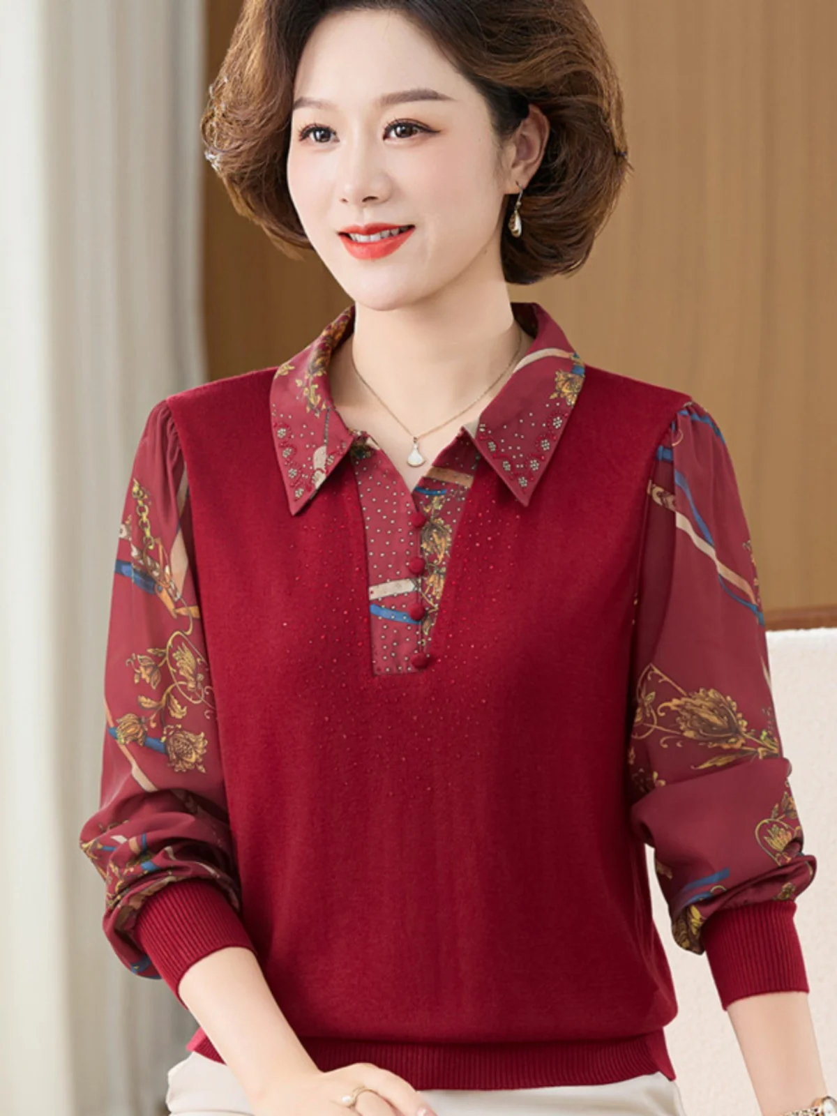 

Fashionable Small Shirt Wedding Dress for Middle-Aged And Elderly Women Autumn Clothing Elegant Knitwear Single Piece