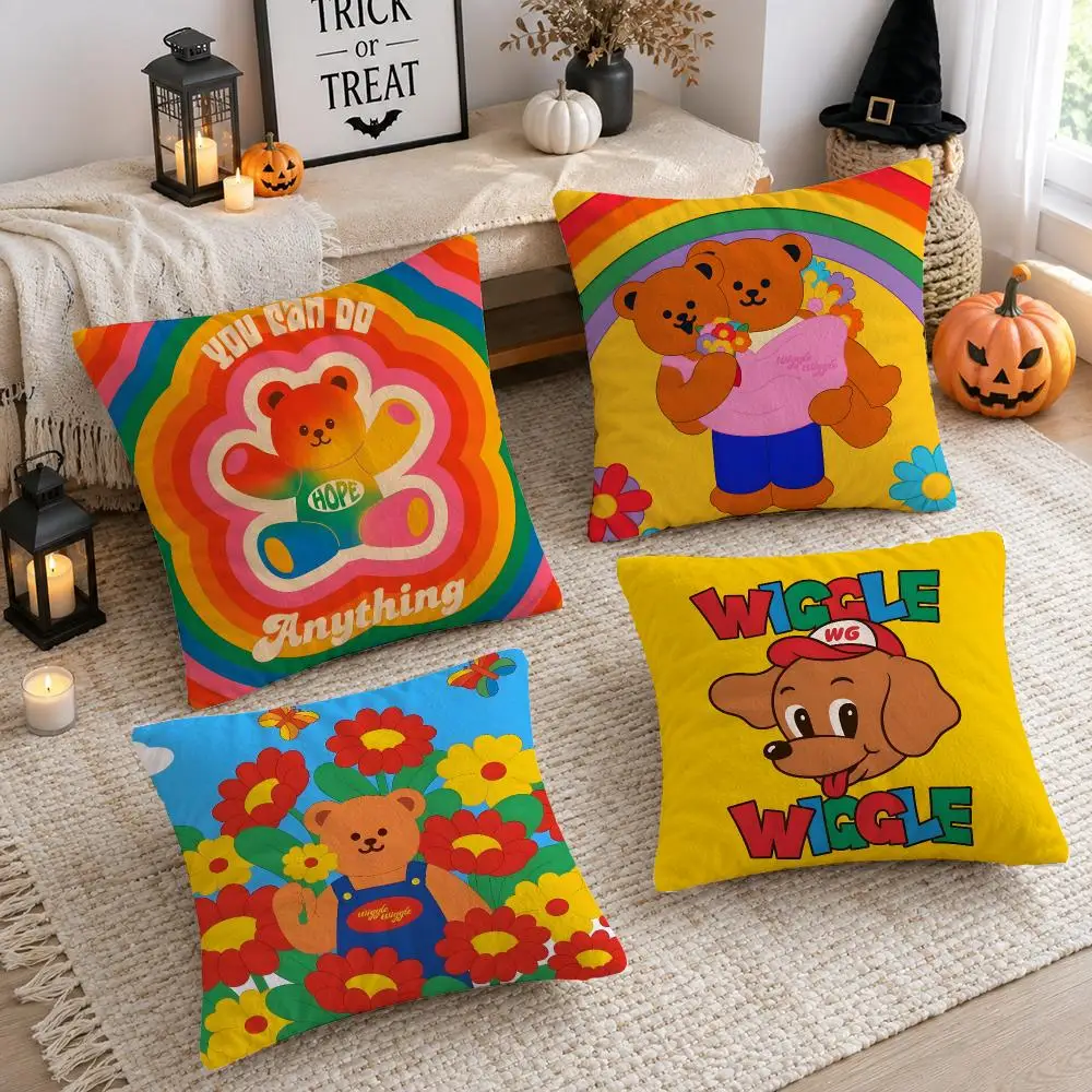 Pretty Flowers W-Wiggle W-Wiggle Cushion Cover Plush Decorative Pillow Case With Hidden Zipper Cutecore Room Decor For Home