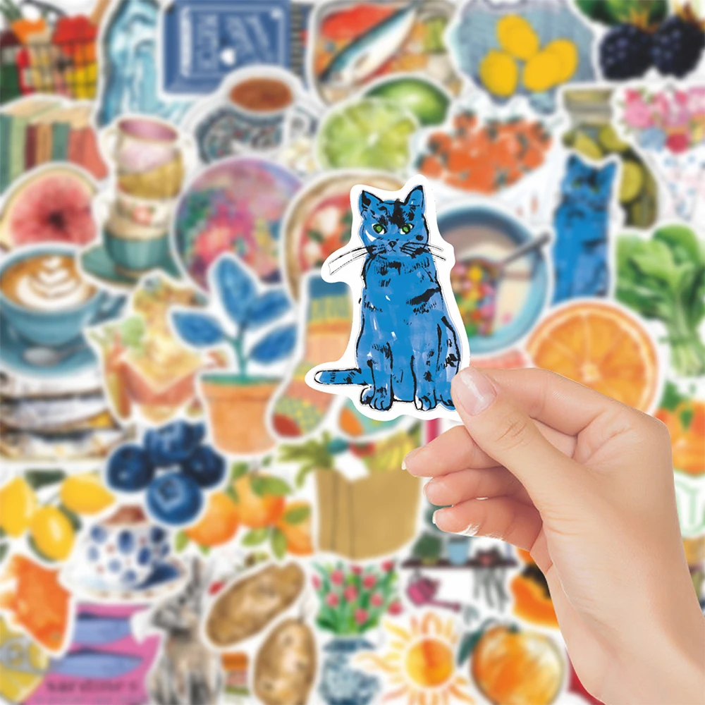 10/30/55pcs Creative Retro Mediterranean Food Aesthetic Stickers Waterproof DIY Suitcase Notebook Laptop INS Cartoon Sticker Toy