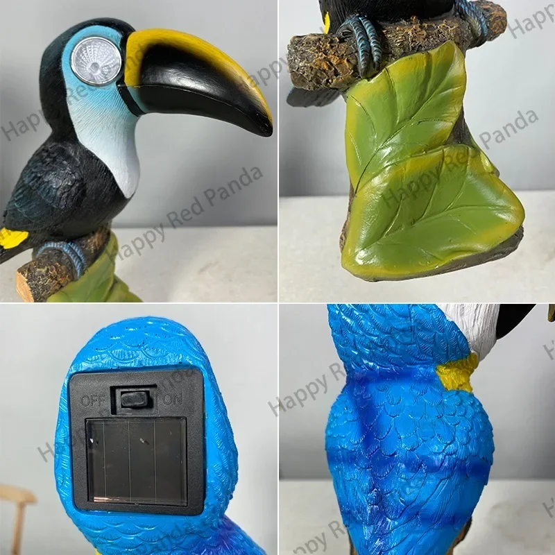 Simulation animal bird resin tabletop ornament creative parrot toucan solar night light children's room decoration