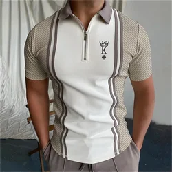 Poker Men's Tops Turn-down Collar Zippers Golf Letter Clothing Men Short Sleeve Tee Plain T-shirt General Shirt Loose Breathable