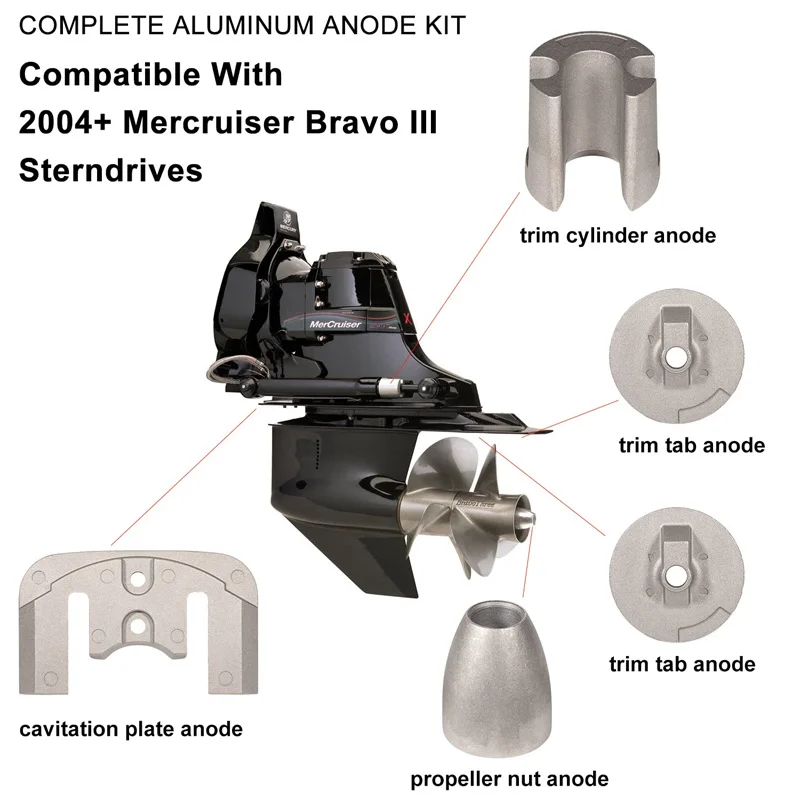 ANX CMBRAVO3KITA Aluminum Anode Kit Fit for Mercury Bravo 3 (2004 to Present) Replace 888761Q02, 888761Q04 Marine Accessories