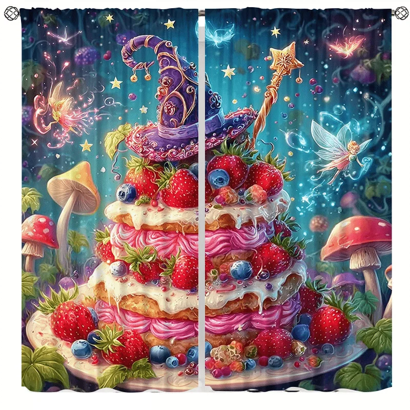 Whimsical Fairy Strawberry Mushroom Magic Curtains Nursery Room Decor Boho Fantasy Backdrop Curtain for Kids Party Storage