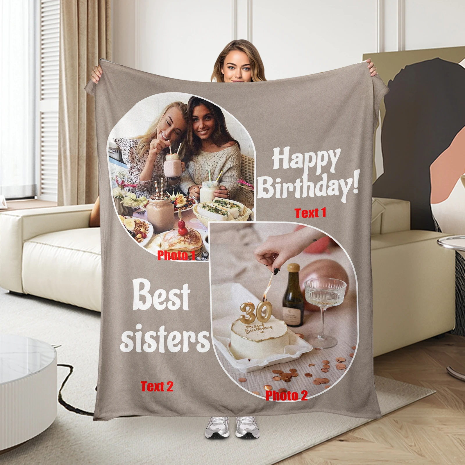 

Personalized Photo Blanket For Sisters Custom Birthday Gift Idea For Memorable Keepsake Home Decor