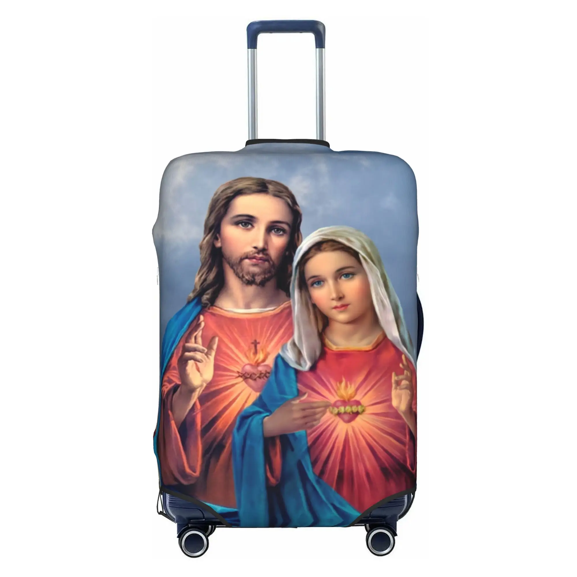 Sacred and Immaculate Hearts Luggage Cover Protector Cute Catholic Jesus and Mary Travel Suitcase Protective Cover for18-32 Inch
