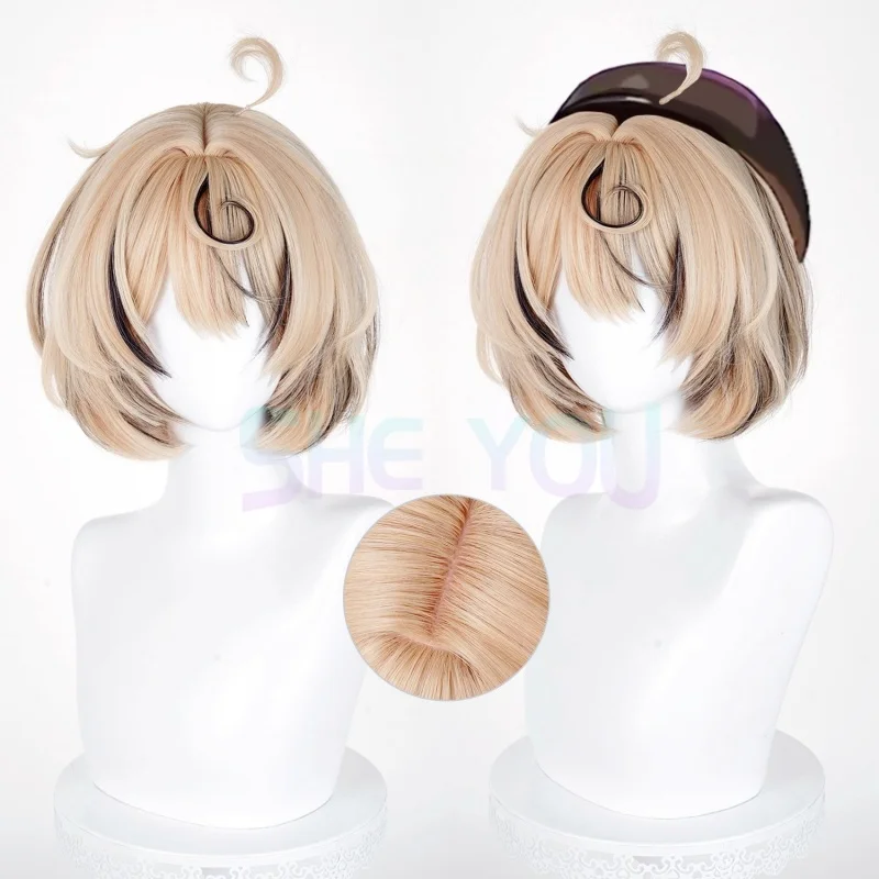 Yidhari Cosplay Wig ZZZ 30cm Linen Gold Mixed Brown Wigs For Women Cosplay Anime Wig Heat Resistant Synthetic Hair Halloween