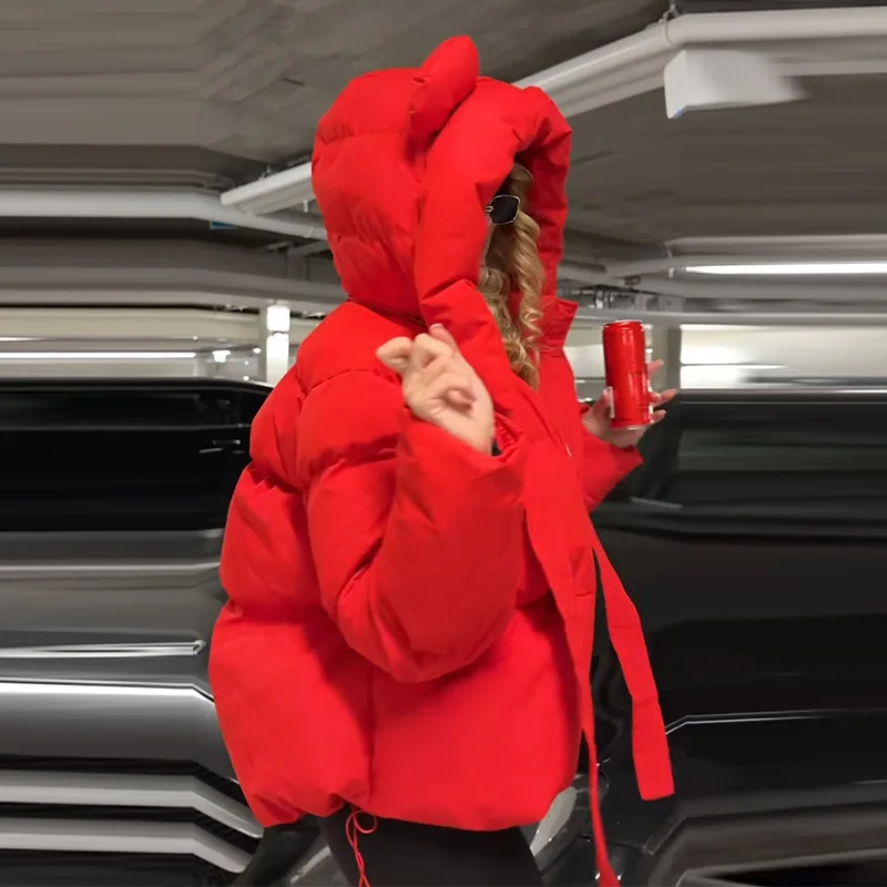 Modische Einfarbige Damen-Steppjacke mit Kapuze, Reißverschluss, Langen Ärmeln, Kurzer Schnitt, Locker Geschnitten, Schick, 2026 Herbst Winter Neue Streetwear für den Alltag – Detail 19