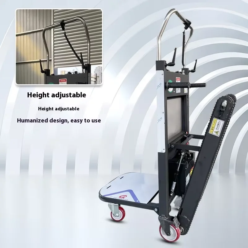 Powered Stair Climber Machine for Shopping Use Electric Power Four-Wheel Enclosed Cargo Transport Dolly Cart Belt Battery