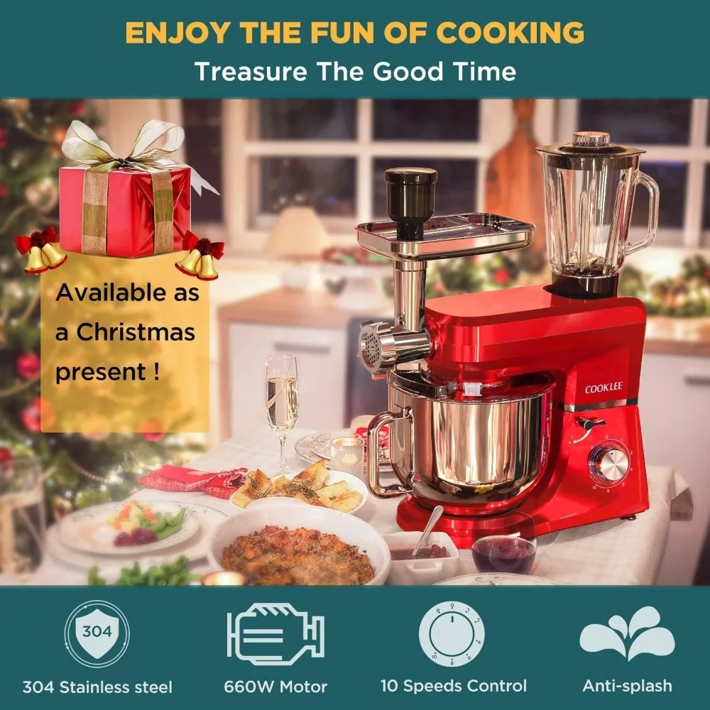 6-IN-1 Stand Mixer, 8.5 Qt. Multifunctional Electric Kitchen Mixer with 9 Accessories for Most Home Cooks, SM-1507BM