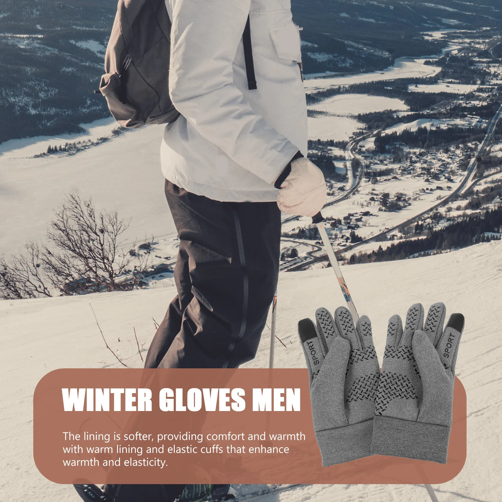 1Pair Mens Winter Gloves Waterproof Windproof Touchscreen Cycling Running Anti-Slip Warm Outdoor Hiking Running Gloves