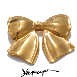 Yhpup Stainless Steel Metal Bow Knot Brooches 18K PVD Plated for Women Waterproof Clothing Accessories Christmas Gift