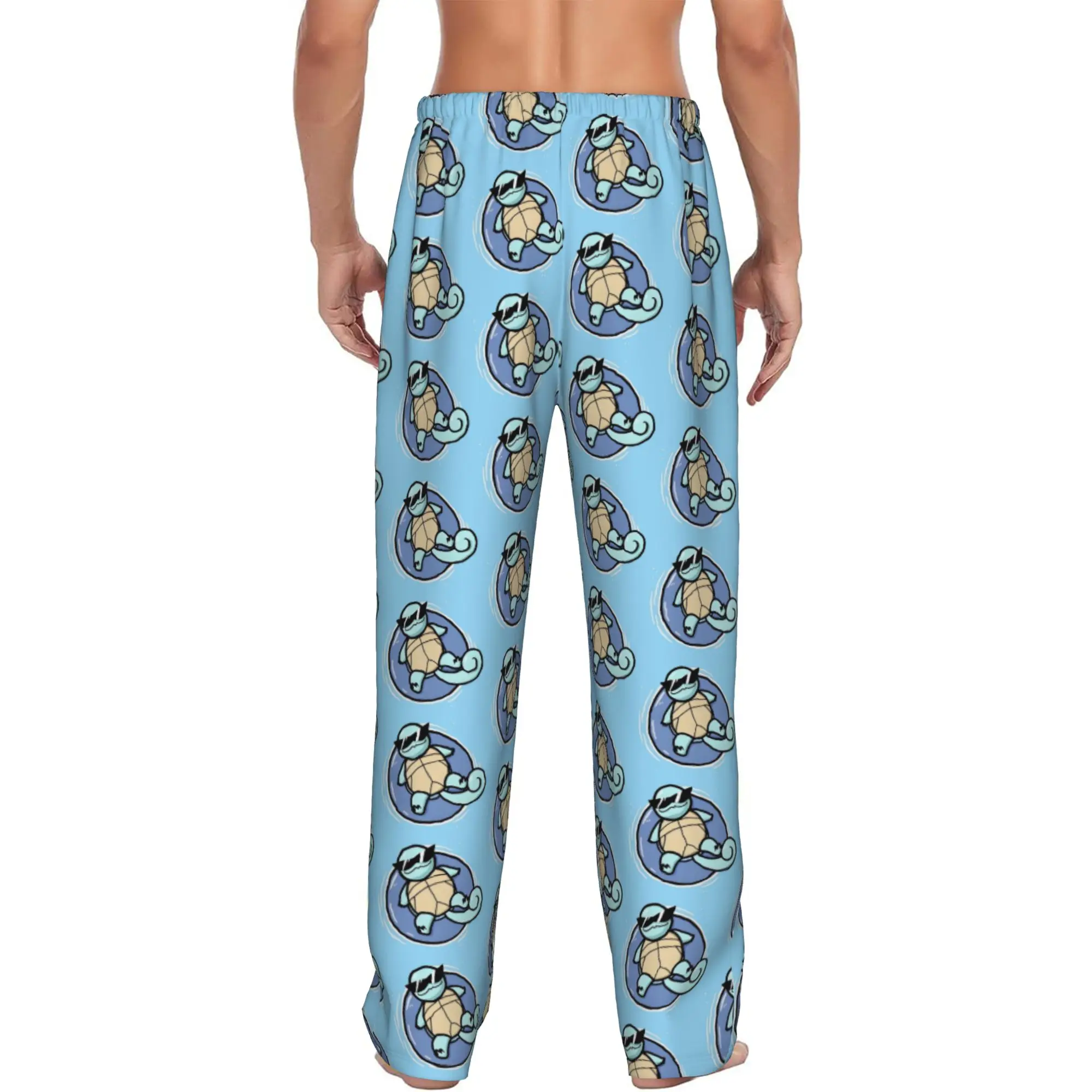 Custom S-Squirtled Turtle Cartoon Pajama Pants Sleepwear Men Elastic Waistband Anime Sleep Lounge Bottoms with Pockets