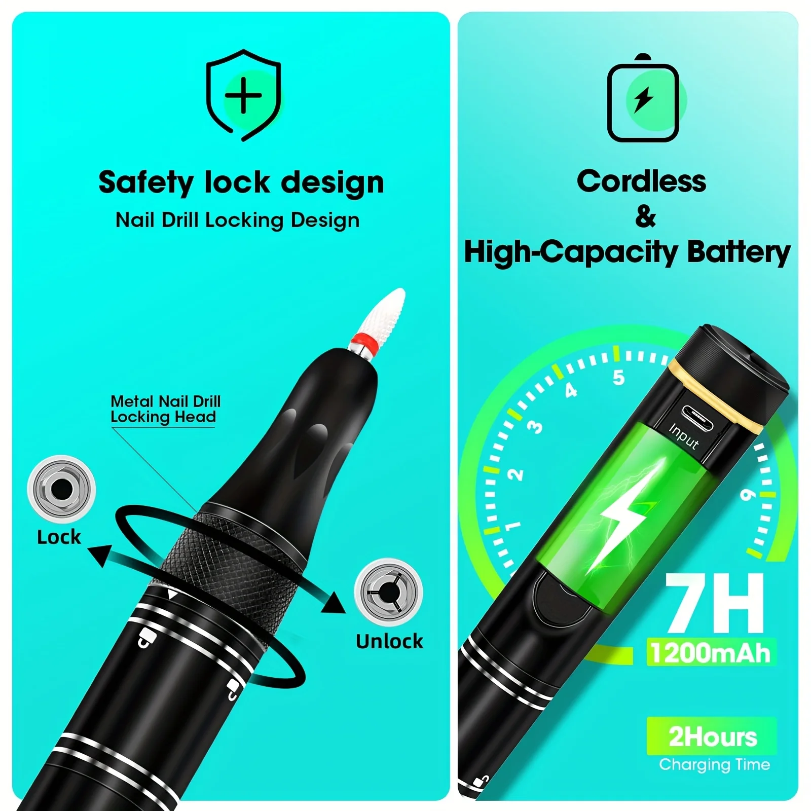 Elektryczna frezarka do paznokci 35000 obr./min, akumulatorowa frezarka do manicure, pilnik elektryczny do skórek, polerka do paznokci, bezprzewodowa frezarka do paznokci